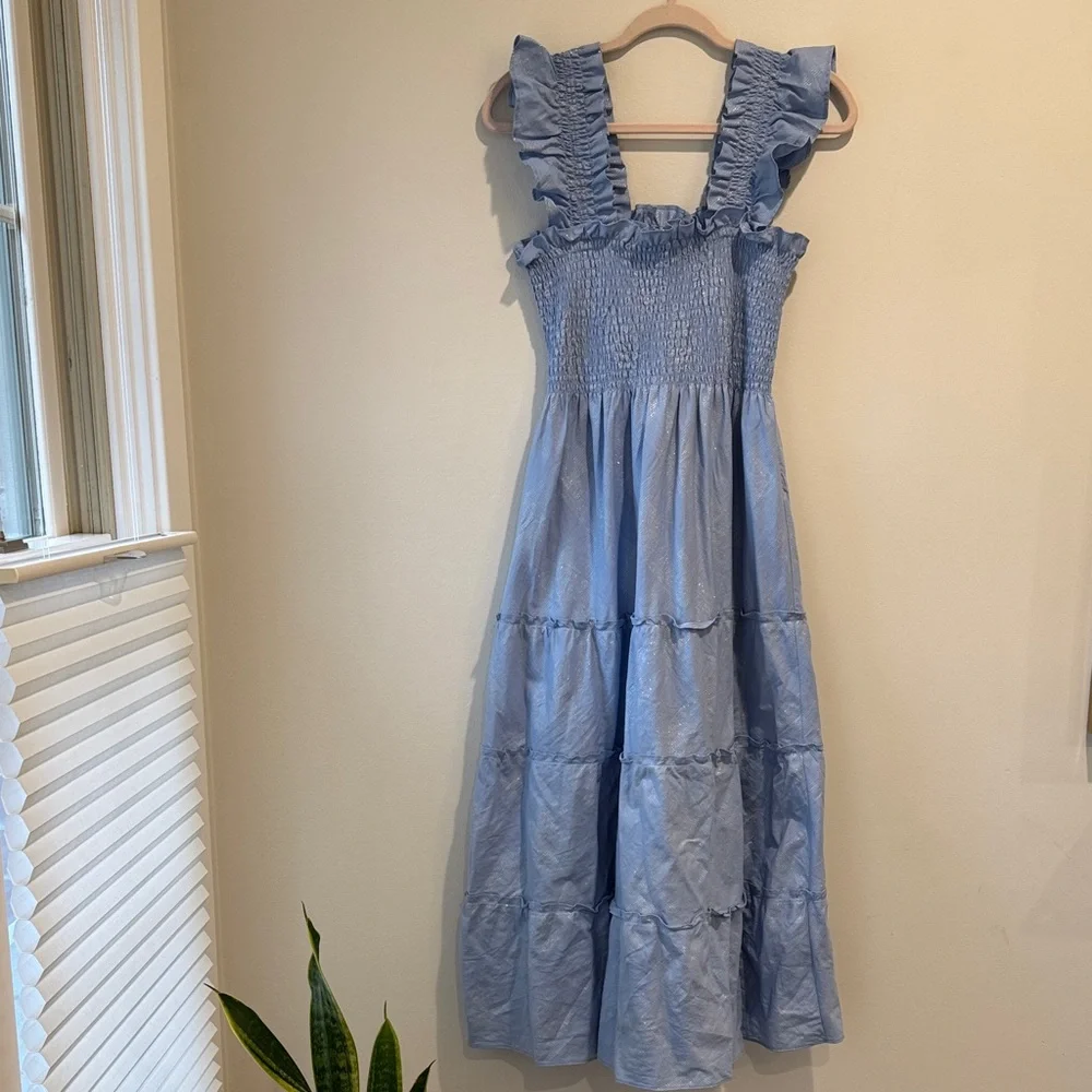 Hill House Light Blue Ellie Nap Dress with Ruffles and Glitter Print - Picture 2 of 11